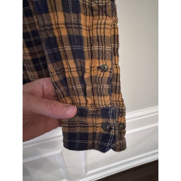 Barbour Shirt Men’s Size Medium Flannel Yellow Brown Plaid The Steve McQueen - Picture 10 of 13